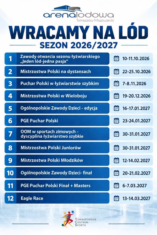 aktualność: Sezon łyżwiarski 2026/2027 w Tomaszowskim Centrum Sportu