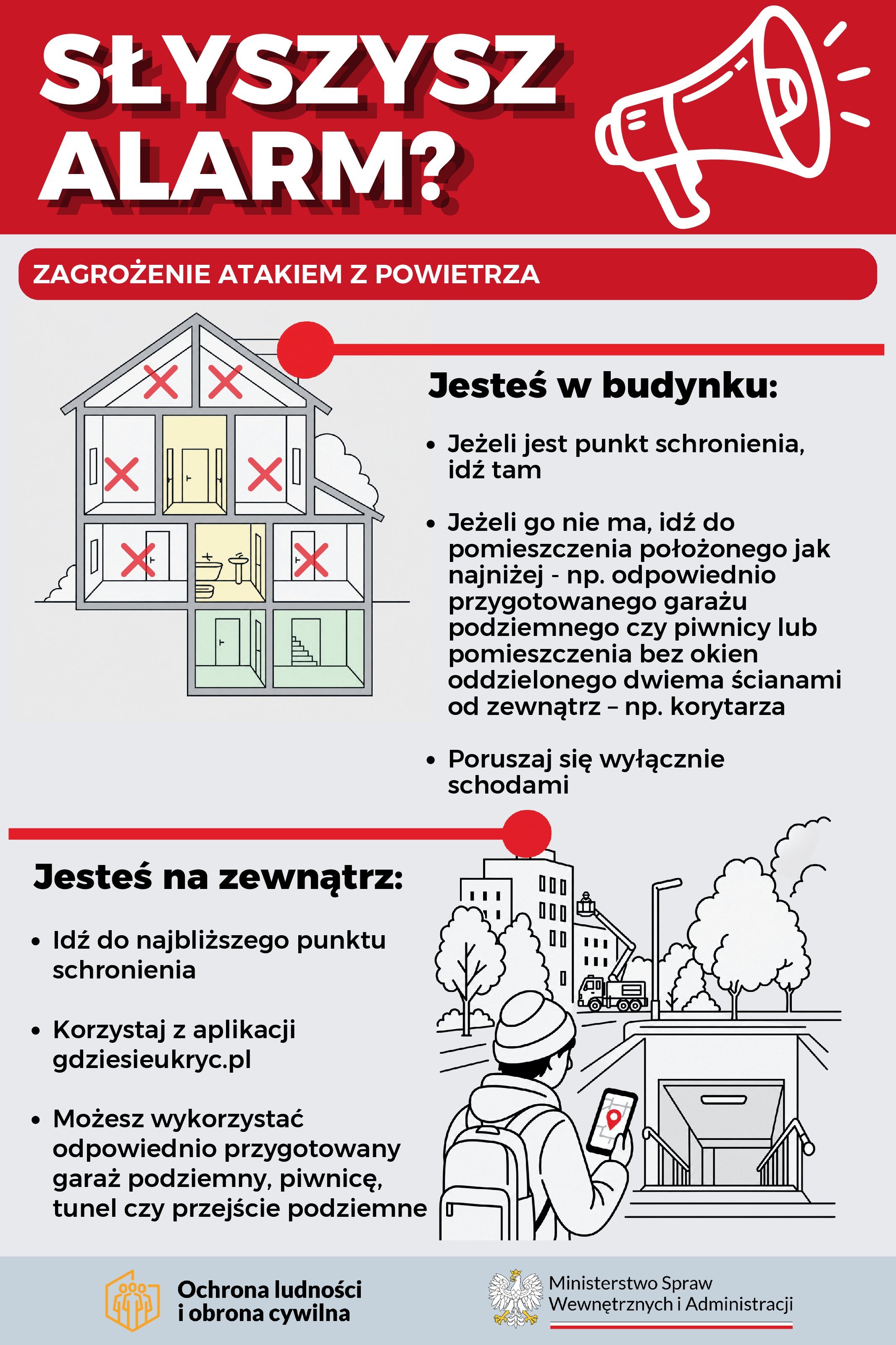 aktualność: Słyszysz alarm? Sprawdź, jak zachować się w przypadku zagrożenia z powietrza